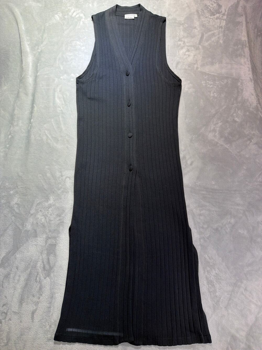 Le Chouchou Women's Gray Ribbed Knit Open-Front Duster Cardigan Vest Size 38/40